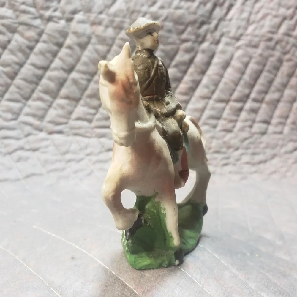 Vintage Made in Japan Bisque Cavalry Soldier Horse Figurine Military Decor 3.5
